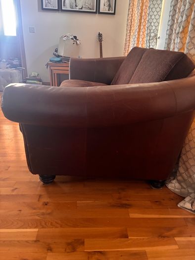 Brown Leather & Fabric 4-Seater Sofa