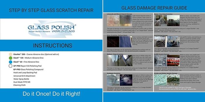 Glass Polish 28004 DIY Glass Scratch Removal Kit Deluxe for all Glass Surfaces -  50mm & 75mm with Drill Attachment