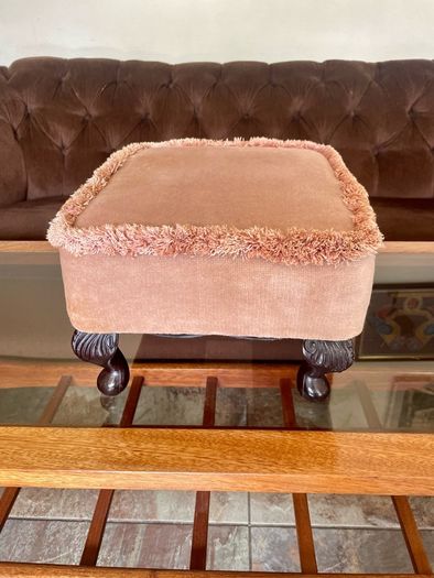 Vintage Low Square Dusty Pink Footstool 1980s Chic with Tassel Border