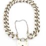 Signed Chunky Curb Chain Heart Padlock 925 Silver Bracelet Image 2