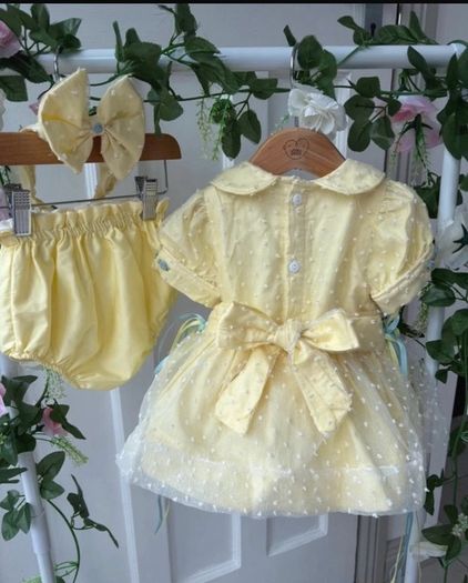 girls hand smock dress kick pants bows and socks
