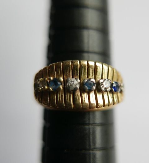 Victorian 14K Gold Two Stone Sapphire & Diamond Ring size L1/2 - 5,1g
