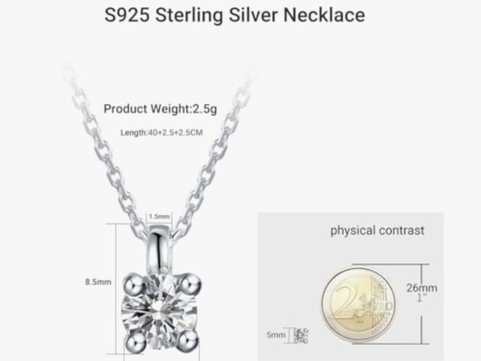 E Jewelry Women's Basic Solitaire Necklace with Round Cut Zirconia in 925 Sterling Silver White Crystal Pendant Chain Rhodium-Plated