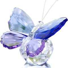Blue and Purple Glass Butterfly with Ball Base, Decorative Paperweight Ornament Crystal Figurine for living room,Souvenir Birthday Gifts Home Decor
