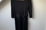 Whistles Black Viscose Wool Belted Dress - UK 8