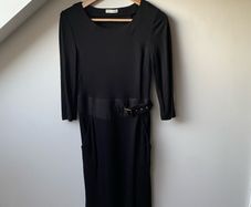 Whistles Black Viscose Wool Belted Dress - UK 8