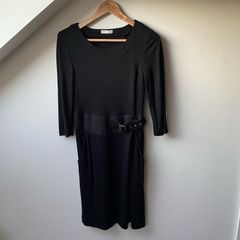 Whistles Black Viscose Wool Belted Dress - UK 8