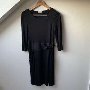 Whistles Black Viscose Wool Belted Dress - UK 8