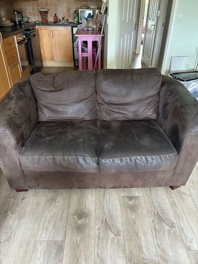 Two 2 seater couches in brown suede