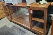 Vintage mid-century teak sliding glass door sideboard