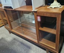Vintage mid-century teak sliding glass door sideboard