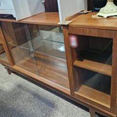 Vintage mid-century teak sliding glass door sideboard