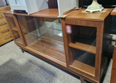 Vintage mid-century teak sliding glass door sideboard