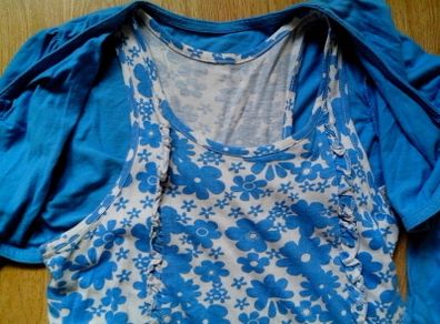 White dress with blue flowers.  Age 8-9