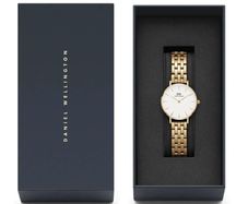 Brand New Daniel Wellington Petite 5-Link Evergold 28mm White Dial Gold Plated Steel Bracelet Watch.
