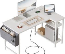 Small L Shaped Desk with Power Outlets,100 cm L Computer Corner Desks