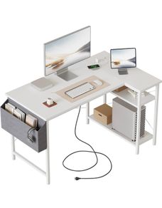 Small L Shaped Desk with Power Outlets,100 cm L Computer Corner Desks