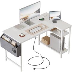 Small L Shaped Desk with Power Outlets,100 cm L Computer Corner Desks