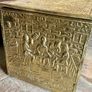 Ornate Brass Fireside Coal Box Embossed Tavern Scene Image 4