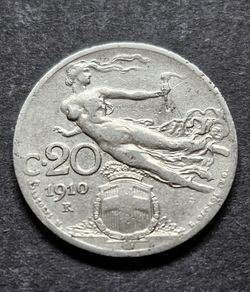 1910 Italy 20 Centesimi (R) Rome Coin