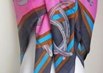Pink Large Ladies Light Scarf Wrap Shawl Kerchief with Horse Hooves Riders Print
