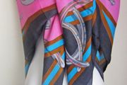 Pink Large Ladies Light Scarf Wrap Shawl Kerchief with Horse Hooves Riders Print
