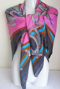 Pink Large Ladies Light Scarf Wrap Shawl Kerchief with Horse Hooves Riders Print