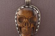 ress Vintage Tiger Eye Carved Stone Skull Shape Vintage Brass Desgin Pendant