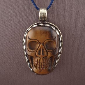 ress Vintage Tiger Eye Carved Stone Skull Shape Vintage Brass Desgin Pendant