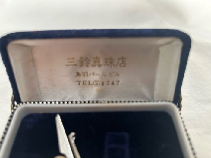 Vintage Japanese Misuzu Genuine Pearl SILVER Tie Clip Bar Boxed Toba Japan