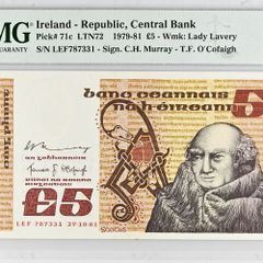 Ireland | 1981 | 5 Pounds | P.71c | Lef 787331 | Pmg Graded | Unc