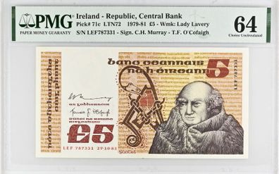 Ireland | 1981 | 5 Pounds | P.71c | Lef 787331 | Pmg Graded | Unc