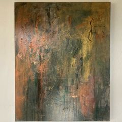 Large Original Abstract Painting Gold Bronze Green Celtic Landscape Art Irish Contemporary Art