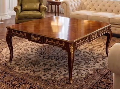 Nice large coffee table with inlaid top and brass ormolu