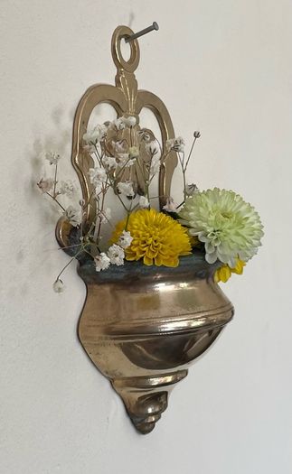 Vintage Brass Holy Water Font Wall Hanging Religious Home Decor