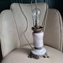 Mid Century Vintage Retro Marble gold ornate metal lamp base Image 5