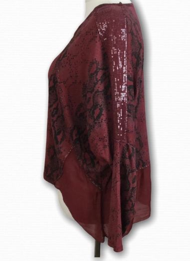 Ladies Red & Black Animal Print & Sequin Bat Wing Stylish Cotton Top Uk 18