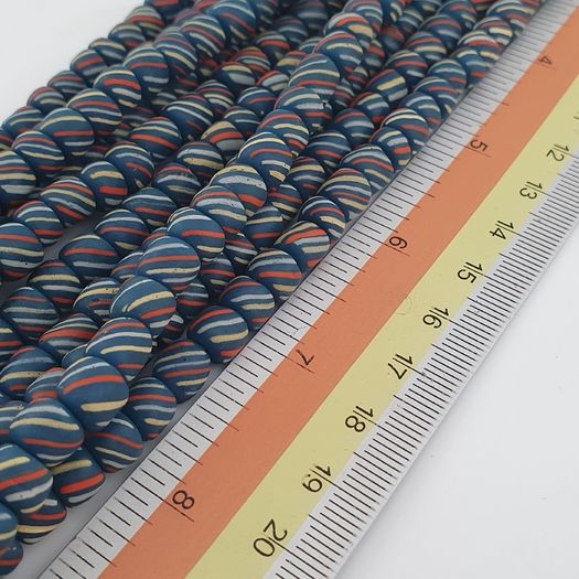 Vintage Afircan Style MultiColor Stripe Blue 7mm-8mm Glass beads Necklace Strand