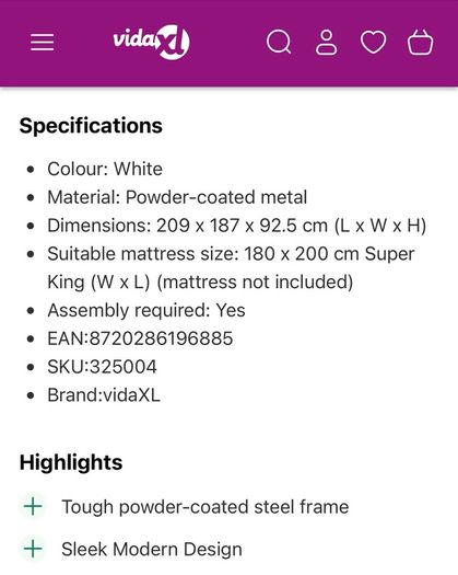 Beautiful White Metal Design Bed Super King not Double