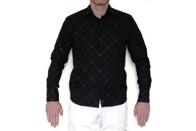 NEW River Island Black Shirt w/ Brown Stitched Criss-Cross/Crosshatch Pattern - Size M