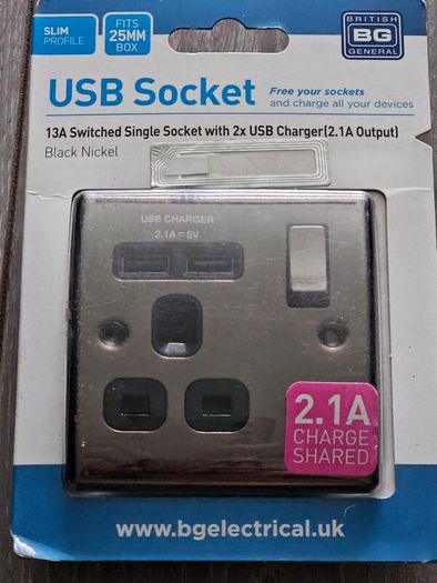 BN single black nickel sockets with usb charger