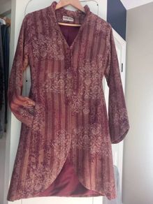 The Aine Collection Burgundy Wool Blend Brocade Coat  UK 10