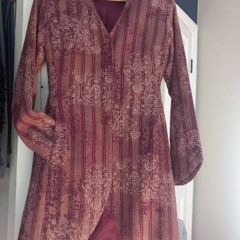 The Aine Collection Burgundy Wool Blend Brocade Coat  UK 10