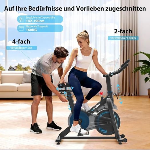 Exercise Bike with Adjustable Resistance, Quiet Home Trainer Bicycle with App, Ergometer Indoor Spinning Bike for Cardio Training at Home, Fitness Bike up to 160 kg