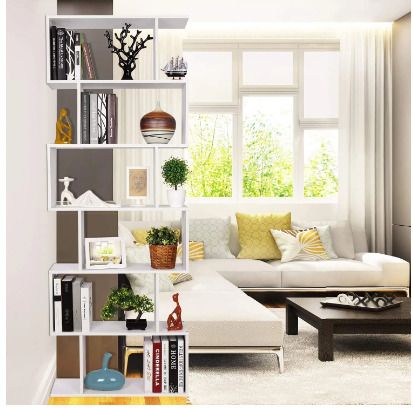 BRAND NEW 6 Tier Wooden Bookshelf S Shape Shelving Unit