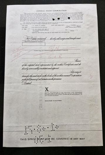 General Foods Corporation 100 Shares  1970