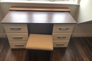 Cream and walnut vanity dresser with mirror