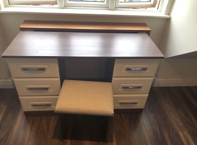 Cream and walnut vanity dresser with mirror