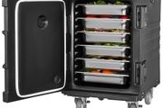 Insulated Food Pan Carrier, 95 Qt Hot Box for Catering, Food Box Carrier with Buckle, Front Loading Food Warmer with Handles, End Loader with Wheels for Restaurant, Canteen
