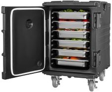 Insulated Food Pan Carrier, 95 Qt Hot Box for Catering, Food Box Carrier with Buckle, Front Loading Food Warmer with Handles, End Loader with Wheels for Restaurant, Canteen
